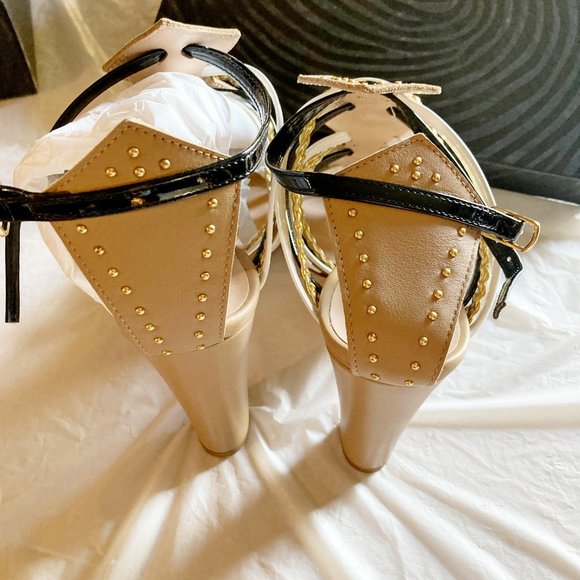 Just Cavalli women's 39 EU gold braided strappy buckle chunky heel sandals - Picture 5 of 7